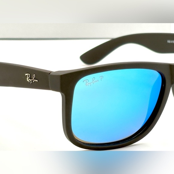 Ray-Ban Polarized Sunglasses Blue Mirror Wayfarer RB4165 Black Rubber Soft 202 - Picture 13 of 15